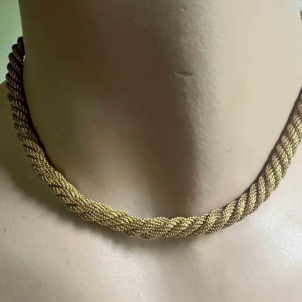 Trifari Braided Mesh Rope‎ Necklace 16" Gold VTG